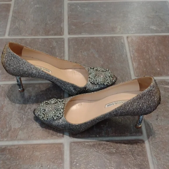 manolo blahnik hangisi crystal glitter pump heel size 36.5 size 6 - Picture 5 of 17